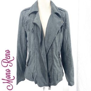 MonoReno women's zip up gray fringe jacket NWT